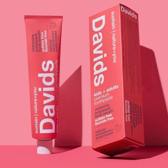 NWT David’s Natural Toothpaste Kids + adults strawberry watermelon - Picture 1 of 7